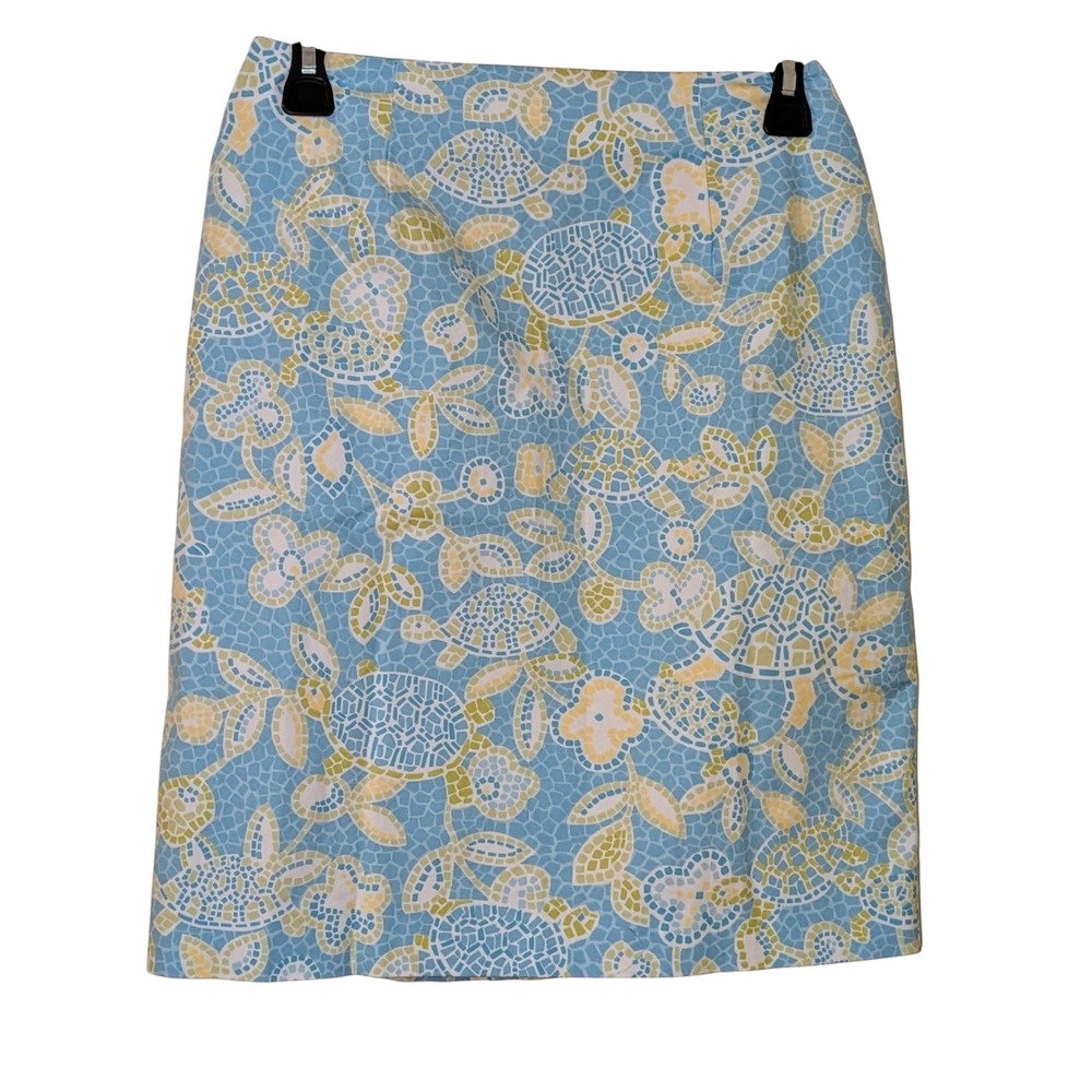 Talbots Petites‎ Blue Turtle Floral Print Knee Length Skirt Size 6